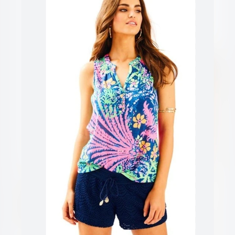 Lilly Pulitzer Essie Top Women Small Indigo All Glow Preppy Dainty Coastal Beach